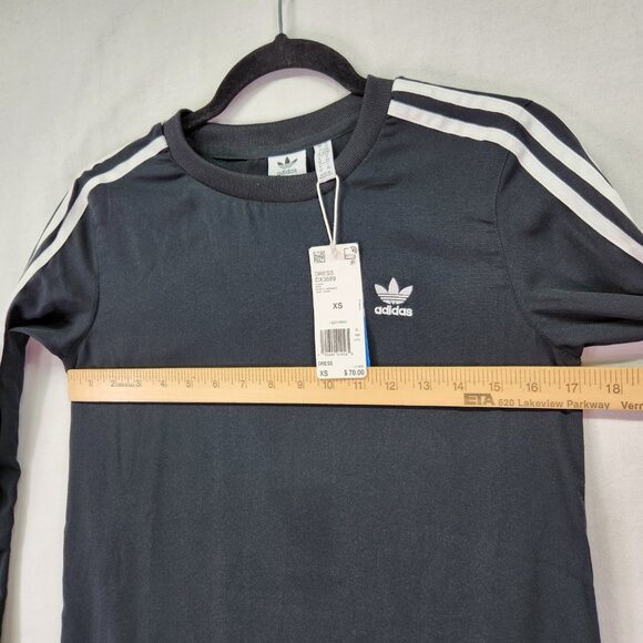 Adidas T-Shirt Dress Size XS Flare Mini 3-Stripes Dress Long Sleeve New - Picture 3 of 10